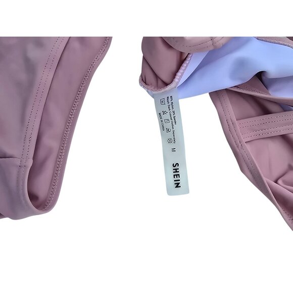 Two-Piece Dusty Pink Bikini Set With Spaghetti Straps & High-Waisted Bottoms - Picture 3 of 3